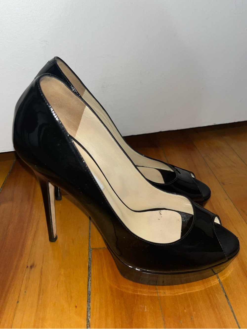 Jimmy Choo Black Patent Leather Peep Toe Pumps 👠🖤